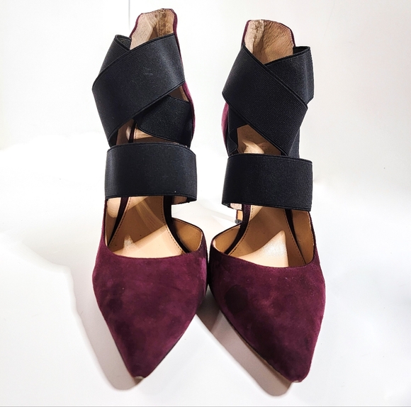 Vince Camuto Nigel Heels Sugar Plum Suede Pointy Toe Elastic Straps Sz 9.5M - Picture 2 of 9